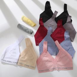 Camisoles & Tanks FINETOO Sexy Women Seamless Bra V-Neck Tank Tops Underwear Fitness Short Cropped Top Fashion Letter Printed Bralette Girls