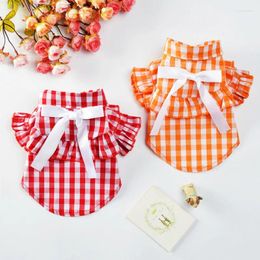 Dog Apparel Plaid Clothes Shirt Bowknot Puppy Clothing For Small Medium Dogs Chihuahua Costume T Cats Kitten Pet Products