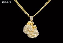 Pendant Necklaces Men Hip Hop Bling Rhinestone Boxing Glove 70cm Long Cuban Link Chain Iced Out Necklace Fashion Jewelry1681348