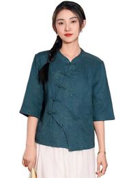 Men's Casual Shirts Linen shirt womens traditional Chinese clothing modern embroidered cheongsam topL2405