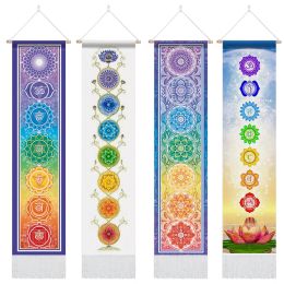 Ornaments Lotus Chakras Wall Tapestry Sacred Lotus Wall Hanging Mandala Chakras Tapestries with Tassel for Home Decor 12.8x 51.2 Inches