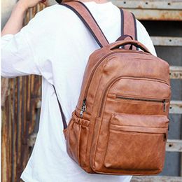 Backpack Men Large Capacity Leather Bookbag Trendy Fashion Student Travel PU Waterproof Business Computer Bag