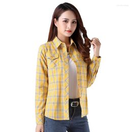 Women's Blouses Spring Autumn Casual Oversized Thin Women Pockets Plaid Shirt Checkered Cotton Shirts Female Long Sleeve Tops Blouse