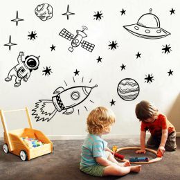 Stickers Wall Sticker Boy Room Outer Space Nursery Wall Sticker Rocket Ship Astronaut Vinyl Decor Planet Decoration WL1585