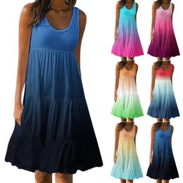 Casual Dresses Summer For Women Gradient Vacation Beach Sundress Spring Loose Sleeveless Tank Dress Vestidos Verano