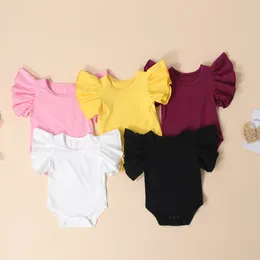 Rompers Cute Lovely Born Baby Girls Romper Short Sleeve Crew Neck Solid Color Casual Bodysuit Jumpsuit Summer Infant Outfits