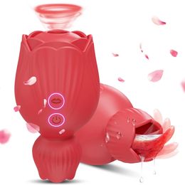 Sucking Rose-Tongue Licking Vibrator for Women Clitoris Stimulator Oral Nipple Vacuum Clit Sucker Female Sex Toys for Adults 240506