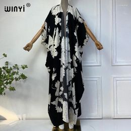 Summer Kimono Print Beach Cover Up Swim Suit Elegant African Women Cardigan Sexy Holiday Long Sleeve Maxi Dress