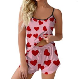 Women's Sleepwear Women Pyjamas Pyjama Set Camisole Shorts Black Red Lip Print Scoop Neck Comfortable Casual Pyjamas Two Piece Nightwear