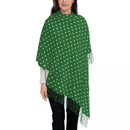 Scarves Female Scarf Outdoor White Polka Dot Wraps With Tassel Retro Green Shawl Autumn Custom Bandana