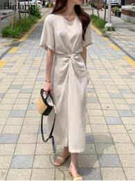 Party Dresses Summer Long Dress Women Irregular Pleated Fashion Short Sleeve Ladies Korean Style Loose Ruffle Woman