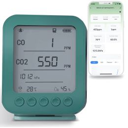 Gauges 6 in 1 Air Quality Monitor 5inch LCD Display BT Tuya APP Control CO2 Detector with 128MB Digital Memory Card TypeC Charging