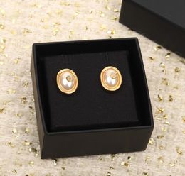 2023 Luxury quality charm stud earring with nature shell beads in 18k gold plated have box stamp oval shape PS7585A6817567