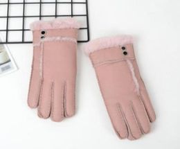 Winter Women Gloves Wool Genuine Leather Sheepskin Gloves Solid Sheep Fur Mittens Elegant Warm Female Gloves AGB483 S10251611158