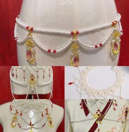 Hanfu Dual ancient purpose chain cloud long shoulder tassel Pearl White Tang style flat collar waist Ru skirt8713566