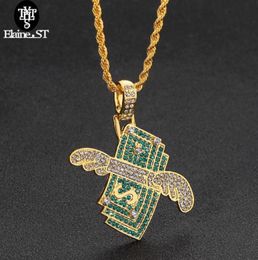 Whole 2021 Money Cubic Zircon Iced Out Chain Flying Cash Pendant Necklace Hip Hop Charm Chains Jewelry For Men Women Necklaces4320545