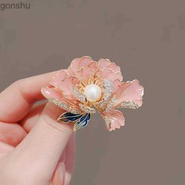 Pins Brooches Fashionable peony enamel brooch suitable for womens elegant pearl rhinestone brooch dress accessories jewelry gifts WX