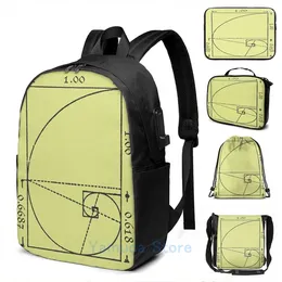 Backpack Funny Graphic Print The Golden Spiral USB Charge Men School Bags Women Bag Travel Laptop