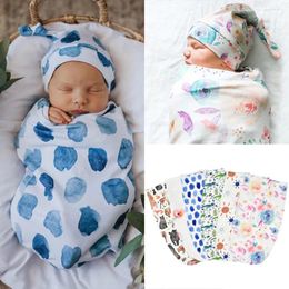 Blankets 2024 0-3 M Born Infant Baby Cute Swaddle Blanket Comfortable Sleeping Bag Muslin Wrap Hat Set Pography Props