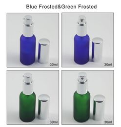 Storage Bottles Jars 30ml Green FrostedBlue Frosted Perfume Glass Bottle Refillable 1oz Silver Spray And Lotion Pump4676716