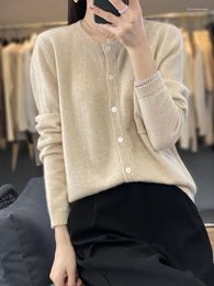 Women's Knits 2024 Style Spring Summer Autumn Sweater O-neck Long Sleeve Cardigan Merino Wool Knitwear Female Clothing Top