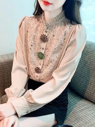 Women's Blouses Spring And Autumn Long-Sleeved Shirt High-End Top Design Sense Beautiful Rhinestone Buttons Sequins 2024