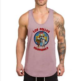 Men's Tank Tops LOS POLLOS Hermanos Funny Printed Fitness Tank Tops Mens Bodybuilding Sport Slveless Shirt Cotton Breathable Gym Running Vests Y240507