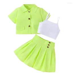 Clothing Sets 2-7years Kid Girls Summer Clothes Short Sleeve Button Up Shirt Cami Tops Skirt Set Toddler Spring Outfits