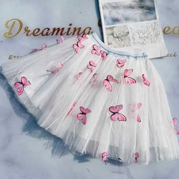 tutu Dress Summer New Girls Mesh Skirt Pastoral Three-dimensional Butterfly New Cute Toddler Girl Party Tutu Skirts Korean Tulle Skirt d240507