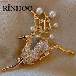 Pins Brooches Rinhoo Cute Full Rhinestone Deer Brooches For Women New Year Decorative Imitation Pearl Animal Elk Lapel Pins Christmas Jewellery WX