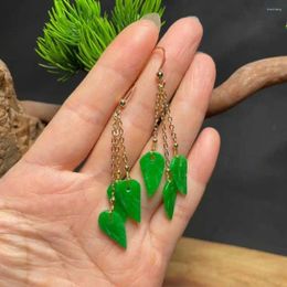 Dangle Earrings Natural Jadeite Jade Leaves 18k Hook Chain Eardrop Ear Stud Thanksgiving Women Christmas Holiday Gifts Classic Fashion