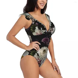 Women's Swimwear Women One Piece Swimsuit Garden Flowers And Butterfly Female Swimming Bikinis Push Up Monokini Sexy Ruffle Bathing Suit