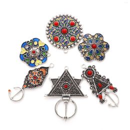 Pendant Necklaces DoreenBeads 2PCs Ethnic Bohemia Pendants Antique Silver Color Enamel Flower Round Charms For DIY Making Necklace Jewelry
