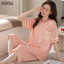 Women's Sleepwear SUKAE M-5XL Womens Pajama Set Summer Cool Modal Calf Length Pajamas Womens Tight Hound Shoes Pajamas Womens Pajamas WX