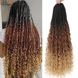 14 18 24 Inch Boho Bohemian Goddess Extension Ginger Jumbo Box Braids Crochet Ombre Braiding Hair For Women 240506