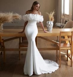 2024 Modern Mermaid Wedding Dress Off The Shoulder Ruffles Pleats Soft Satin Lace Up Bride Bridal Gowns Vestidos De Noiva