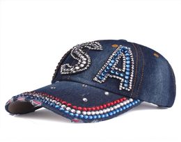 Ya bu 2019 new fashion USA Diamond Rhinestone American flag Sunscreen Baseball cap baseball cap sunscreen hat9380209