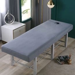 Massage Table Bed Fitted Sheet Solid Colour Full Cover Elastic Rubber Band Massage SPA Bed Cover With Face Hole 240506