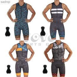 Men's Swimwear Mens triathlon swimming bike running suit all-in-one set cushion leather pad outdoor racing jumpsuit XW