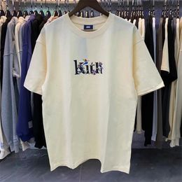 Summer Kith FW T Shirt Men Women High Quality Flower Bird Print T-Shirt Loose Kith Short Sleeve with Tag Tee Top 240506