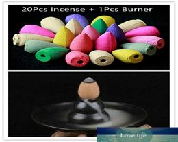 20Pcs Mix Backflow Incense Cones With Incense Burner Colorful Fragrance Triple Scent Potpourri Flow Backwards Indoor Spices7971827