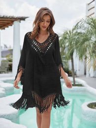 X4V0 Women Beach Wear CROCHET BIKINI Women Lace Sheer Beach Bikini Cover-Ups Casual Loose Cardigan Dress Kimono Summer Swimwear d240507