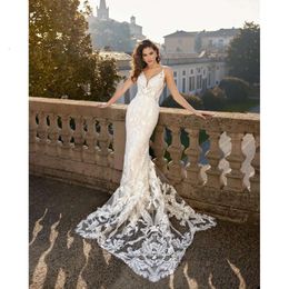 Mermaid Spaghetti Applicants Special Dresses Lace Wedding Gorgeous Beads Court Gown Zipper Custom Made Plus Size Bridal Vestidos De Novia