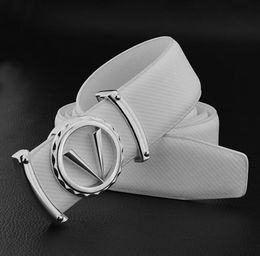 Belts V Letter Casual Belt For Men White Fashion Designer Boy Leisure Cowskin Waist Strap Genuine Leather Metal Buckle Waistband7928214