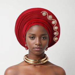 Ethnic Clothing Nigeria Head Ties With Diamonds Already Made Auto Gele Solid Women Wraps For Wedding Party 2024 African Headtie Turban