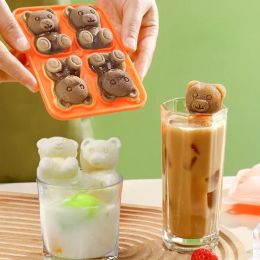 Tools 4 Grid 3D Little Teddy Bear Shape Ice Cube Silicone Mold Silian Little Bear Ice Block Mold Household Ice Cream Ice Box Ice Mold