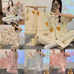 Women's Sleepwear Three piece womens pajamas summer new short sleeved long pants sweet and cute style high-end comfortable home clothing WX