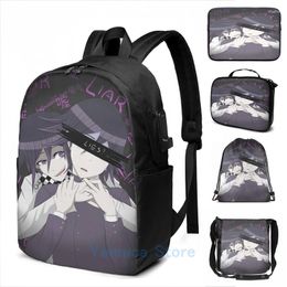 Backpack Funny Graphic Print Pre-game Kokichi Ouma Danganronpa USB Charge Men School Bags Women Bag Travel Laptop