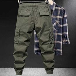 Men's Pants Drawstring Multi Pocket Cargo Pants Mens Street Clothing Hip Hop Pants Elastic Waist Ankle Length Trousers Harajuku Casual PantsL2405