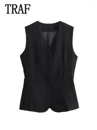 Women's Tanks Women Vest Blazer 2024 Chic Solid Streetwear Casual Fashion All Match Y2K Vintage Sleeveless